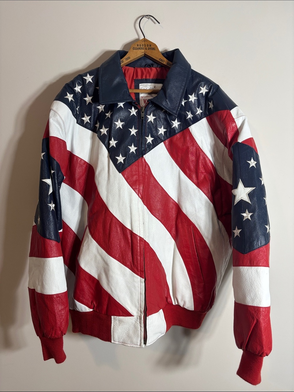 Vtg Michael Hoban Jacket XLT Leather Bomber American Flag USA WhereMI